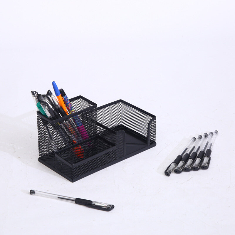 3ใน1โลหะสีดำตาข่ายกล่องดินสอปากกากรณีผู้ถือโต๊ะเครื่องเขียน Storage Organizer Home Office ที่มีประโยชน์ประห...