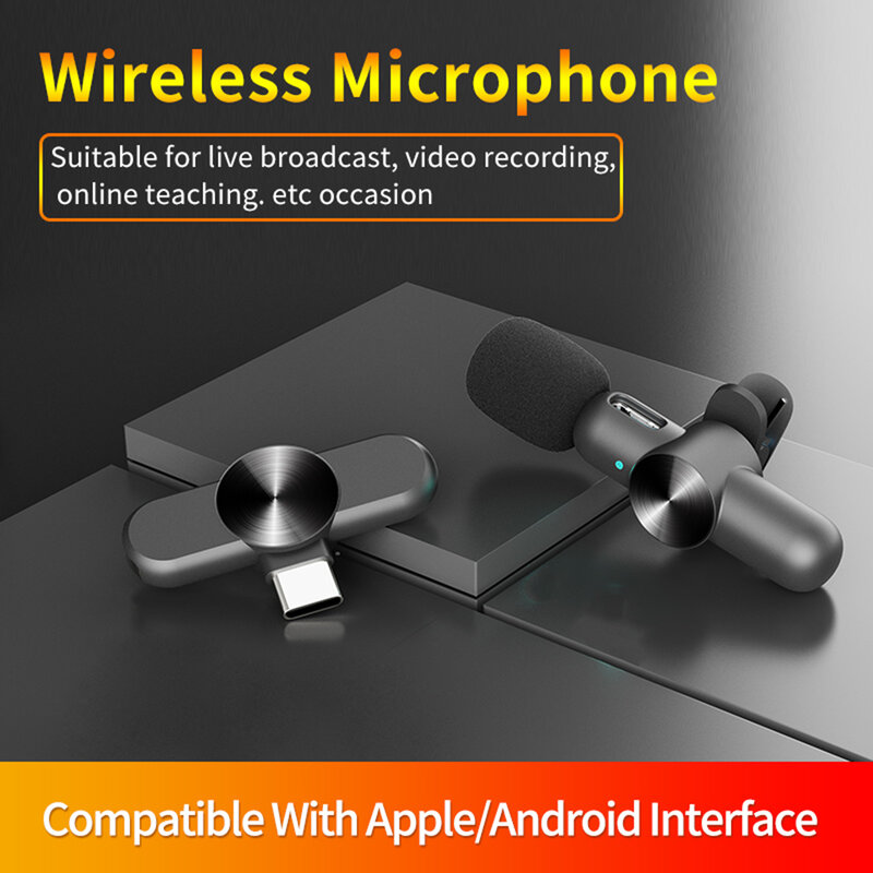 Беспроводной петличный микрофон, портативный мини-микрофон для записи аудио и видео, для iPhone, Android, Facebook, прямых трансляций, игровой плеер