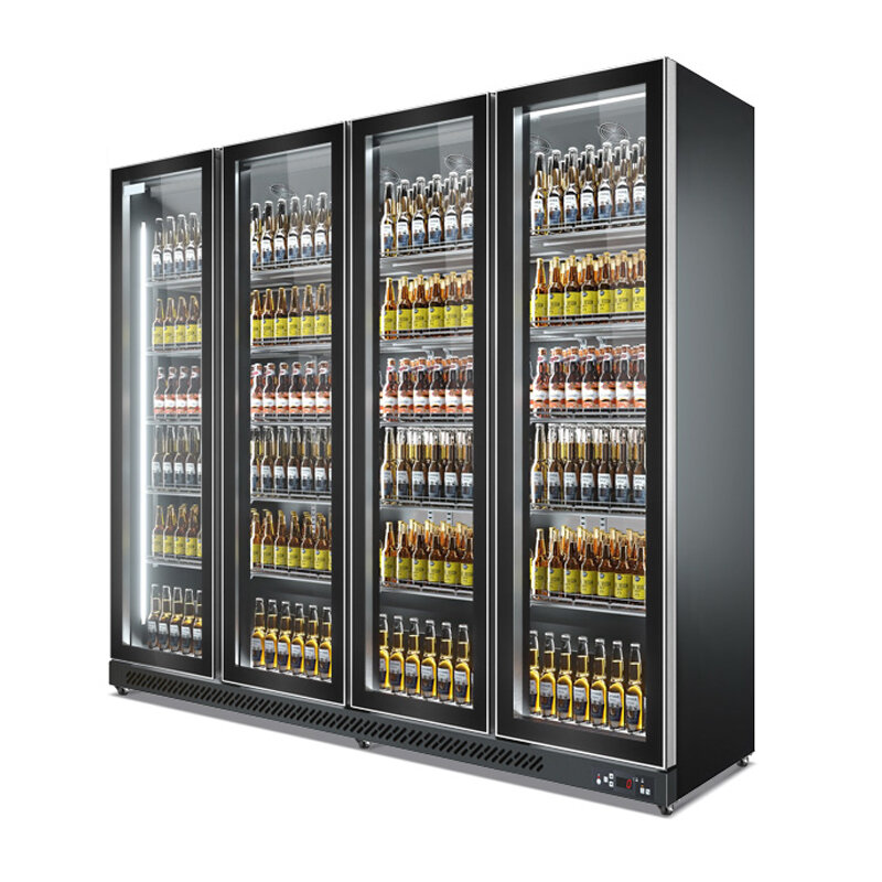 Glass Door Drinks Fridge Soft Drink Beer Display Coolers Upright Double Door Refrigerator