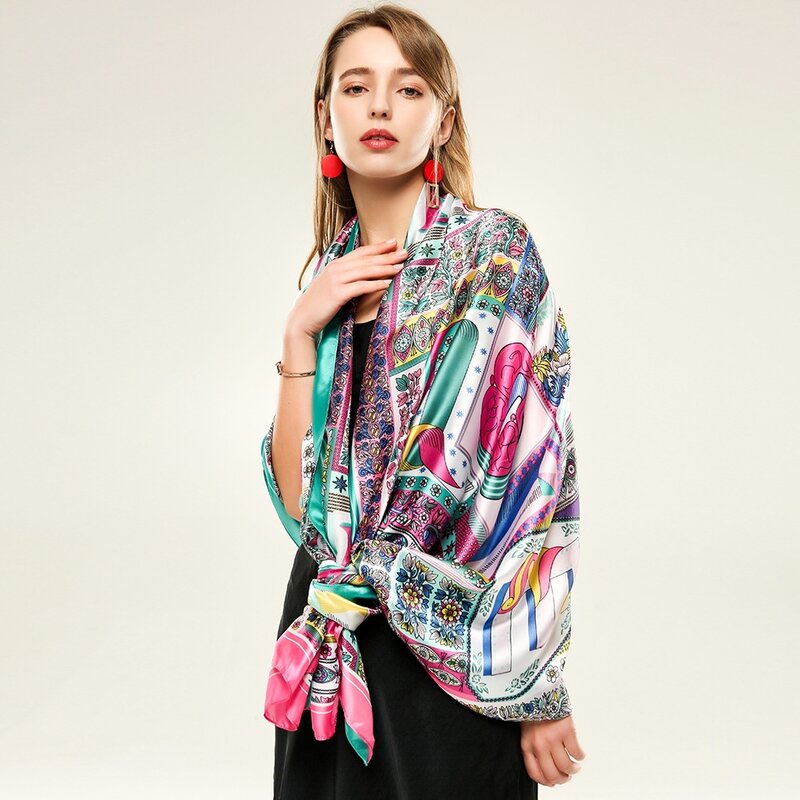 Женский шёлковый шарф в стиле ретро, 2022x90 см
