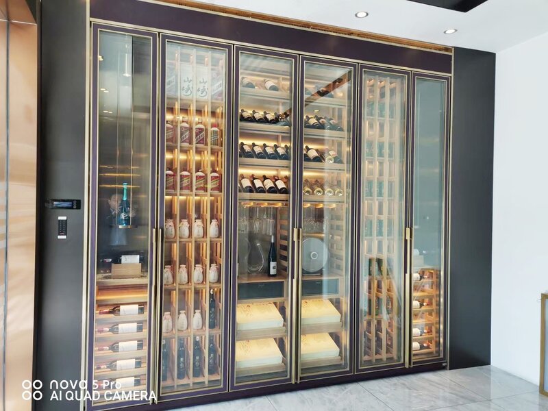 ขายที่ดีที่สุด Luxury Commercial Custom 304สแตนเลสสตีลไวน์ตู้กระจกประตูไวน์ Wine Cellar