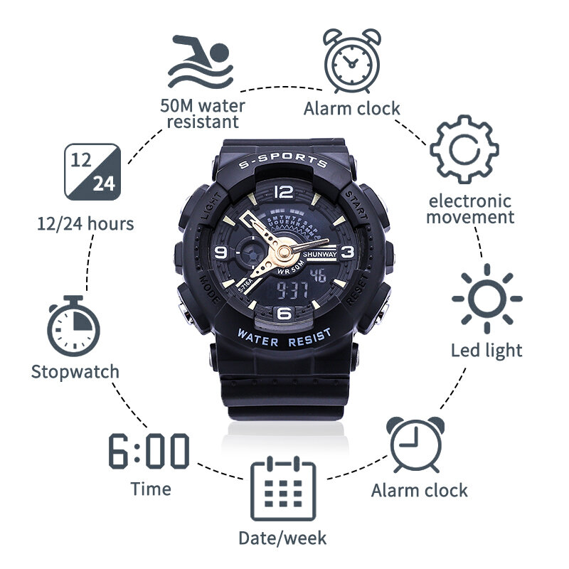 Часы мужские электронные с будильником и хронографом, водонепроницаемые, 2022