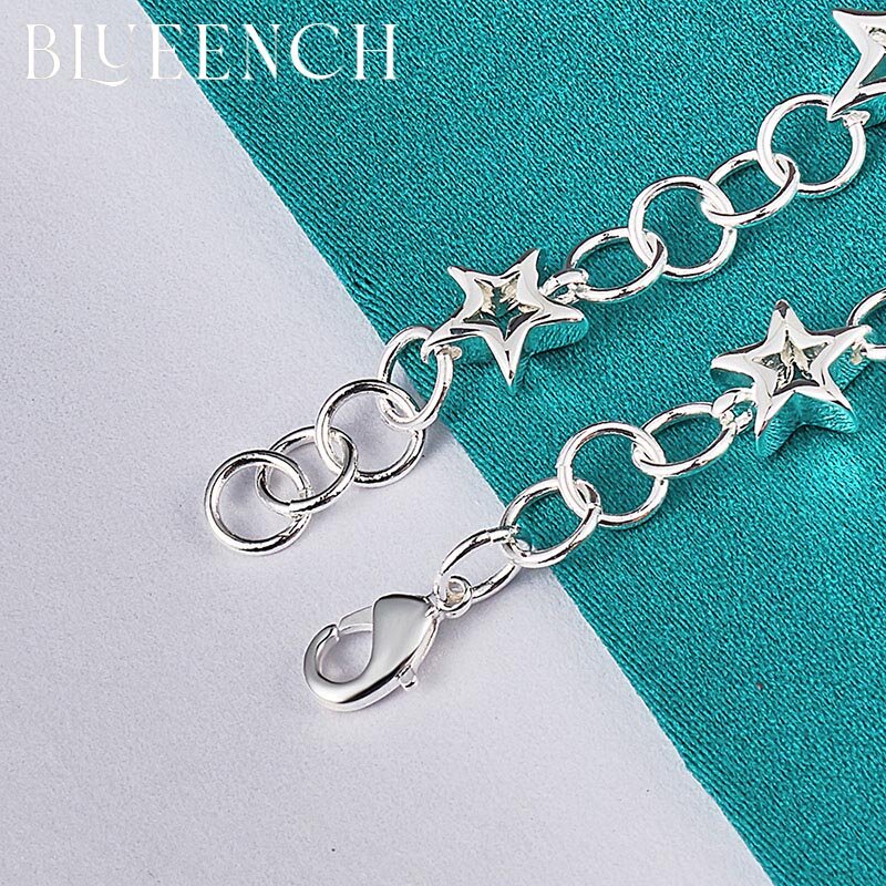 Blueench-pulsera curva Rectangular de Plata de Ley 925 para mujer y hombre, Charm con personalidad, joyería de moda
