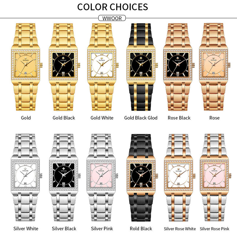 Reloj Mujer WWOOR Neue Rose Gold Frauen Uhren Top Luxus Mode edelstahl Platz Damen Handgelenk Uhren Diamant Kleine Uhr