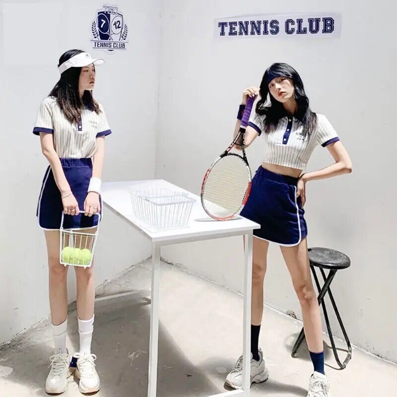 INS Tennis Sports Wind Casual Suit Women's Short Striped American Baseball Top Hips Yoga Skirt