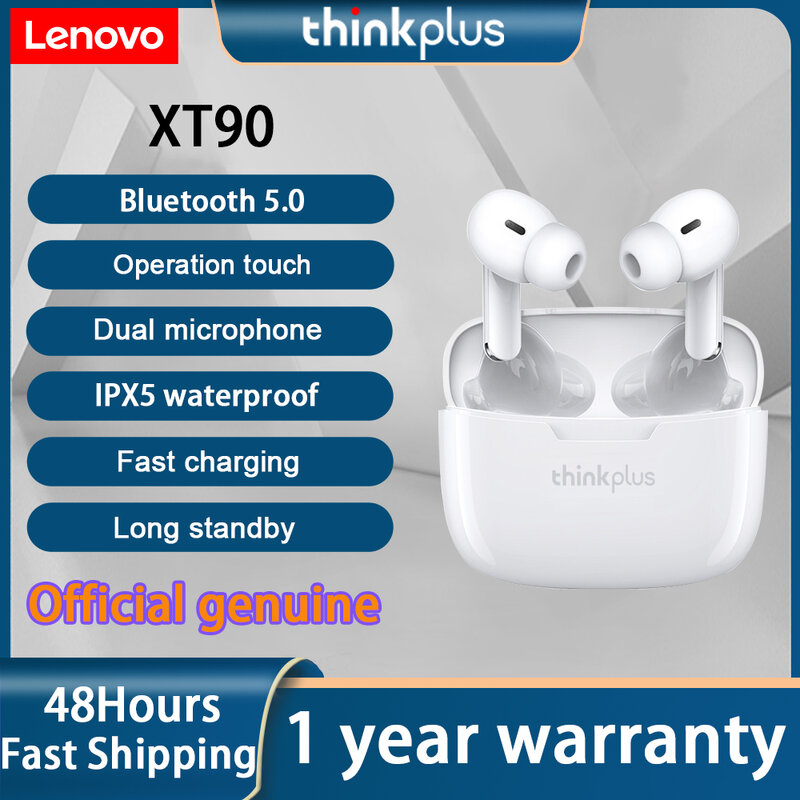 Oryginalny Lenovo XT90 Bezprzewodowy Zestaw Słuchawkowy Bluetooth TWS Mini Douszne Dotykowe z Mikrofonem Słuchawki Z Redukcją Szumów Dotykowy Wodoodporny dla Apple Xiaomi Telefon
