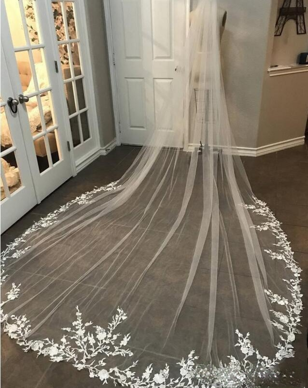 Фата свадебная длиной 3 м, с аппликацией из кружева, белый/цвет слоновой кости, фата свадебная с расческой, 100% реальное изображение