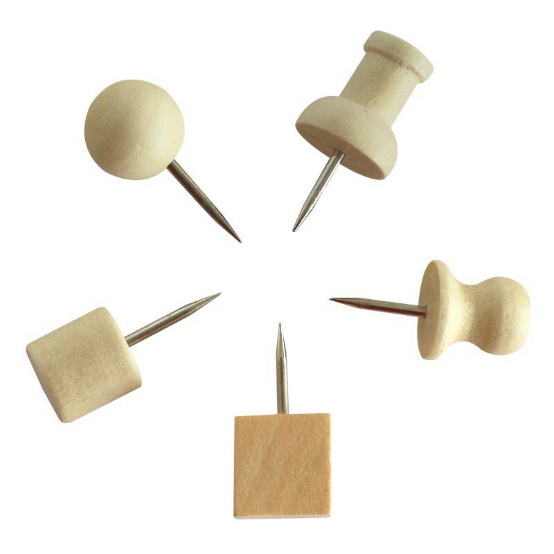 Wooden Head Pins Timber Handle Pegs Thumb Tacks Corkboard Wall Nails Office Workbench Press To Fix Paper Photo Artwork Push Pins