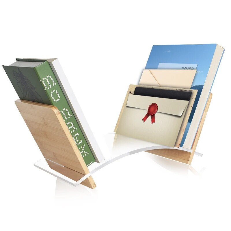 Clear Vertical Stand Bookcase Acrylic Non-Slip Bookend Book Holder Organizer Rack Desktop Bookshelf for Mail File Folder Home