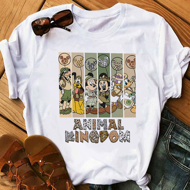 Женская футболка с принтом «Королевство животных и Микки»