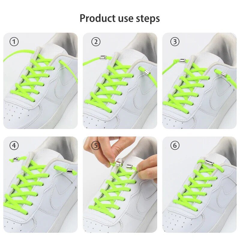 1 Pair Elastic Lazy Shoelaces No Tie Semicircle Shoe Laces Kids Adult Sneakers Fast Tie Laces Metal Lock  Shoe String Rope Round