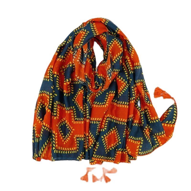 Moda outono asteca geométrica retalhos borla viscose xale cachecol senhora impressão macio pashmina hijabs e envoltórios muçulmanos bufandas