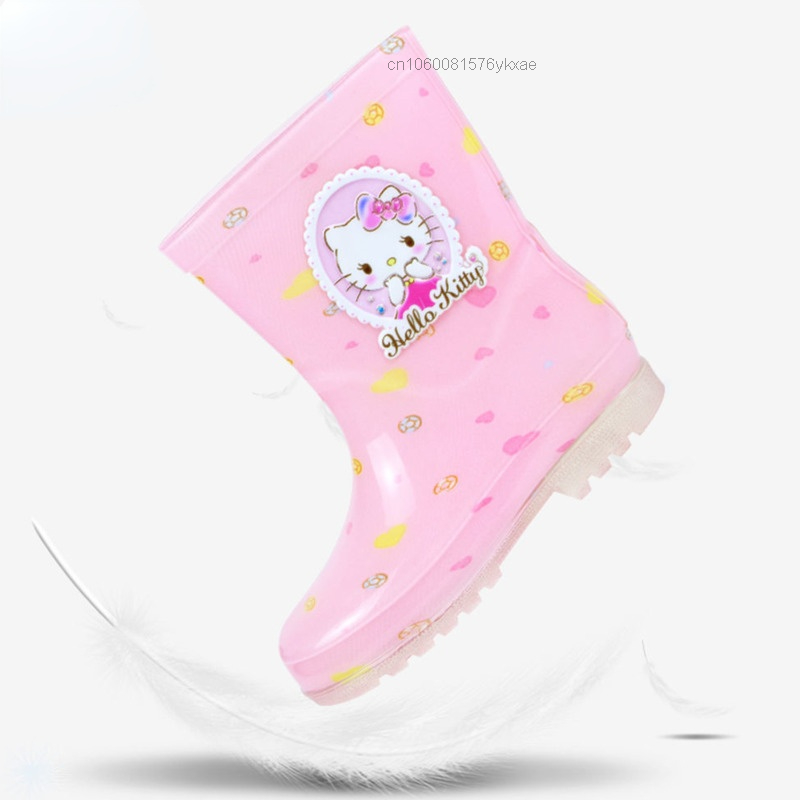 Sanrio-zapatos de lluvia de Hello Kitty para niños y niñas, botas impermeables antideslizantes con patrón de dibujos animados, bonitos, de Anime