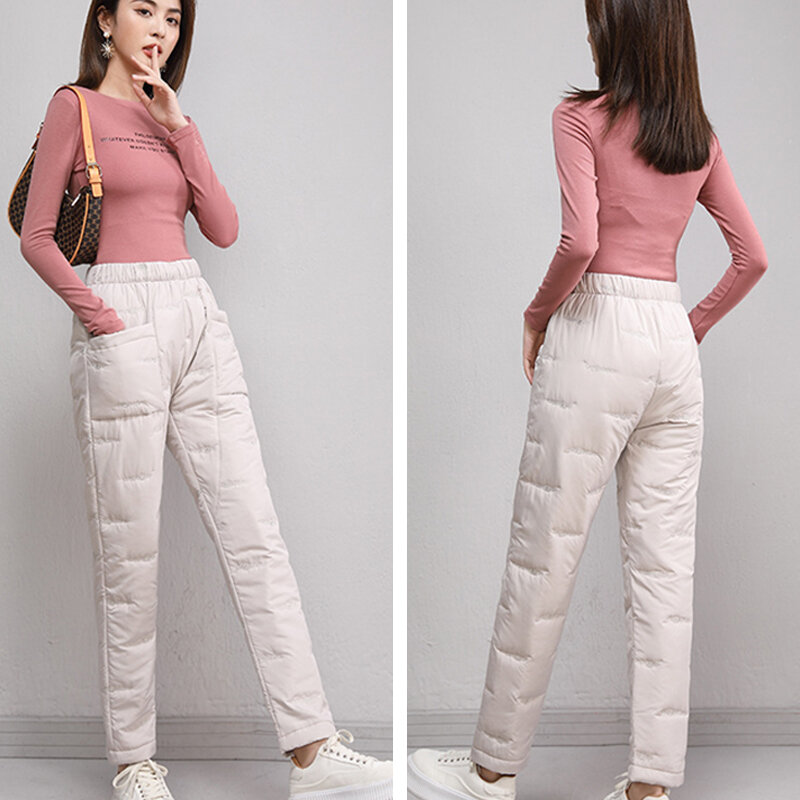 Pantalones térmicos acolchados de algodón para mujer, pantalón cálido con cintura elástica, informal, para la nieve, Invierno