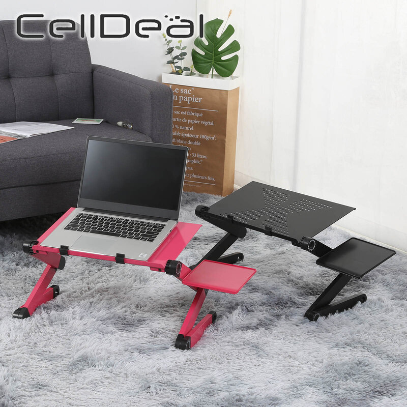Escritorio ajustable de aluminio para el ordenador, mesa ergonómica portátil perfecta para PC, portátil y televisor, bandeja de soporte ideal para la cama