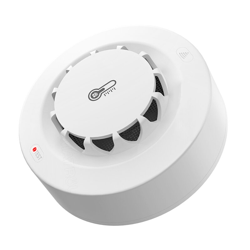 Capteur de fumée WiFi à commande vocale, capteur de température et d'humidité, système d'alarme domestique, montage au plafond, 2.4GHz