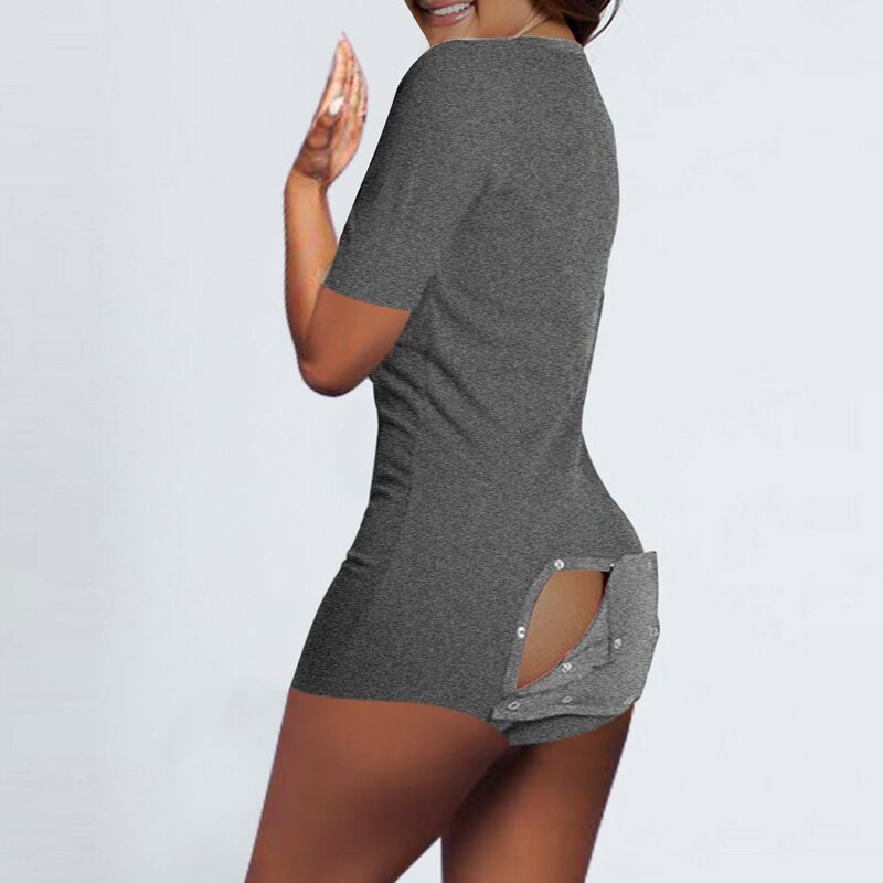 Damenmode einfarbig zurück Knopf Home Strumpfhosen Overalls für Frauen Sweatshirt Stram pler Damen Charakter Overalls für Frauen