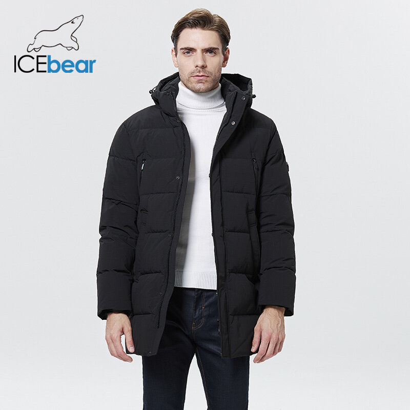 ICEbear 2023 nowa męska kurtka zimowa w połowie długości modna bawełniana bluza z kapturem odzież zagęścić ciepła, markowa kurtka MWD22805I