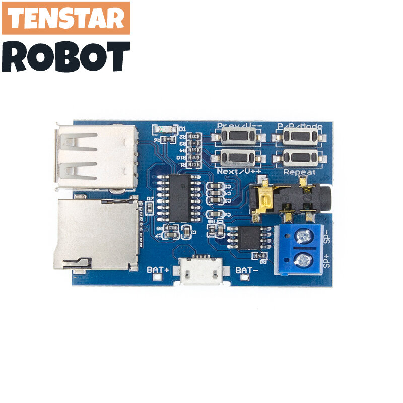 TENSTAR ROBOT tarjeta TF, disco U, formato MP3, Módulo de placa decodificadora, amplificador, reproductor de audio
