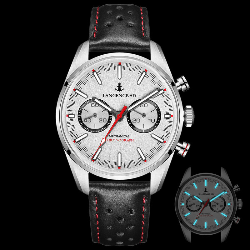 赤い機械式腕時計,シーガル1963,レーシングクロノグラフ,ムーブメント,サファイア,巻き戻し,超発光,モデルst1901
