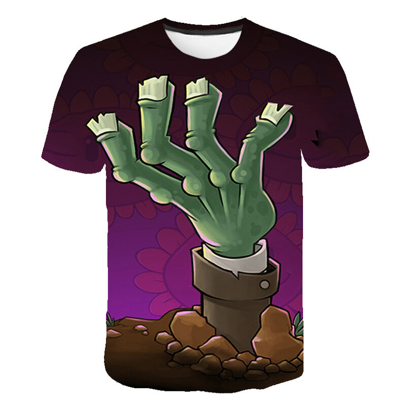 Lato 2022 nowy 3D T-Shirt z nadrukiem chłopców i dziewcząt roślin wojny Zombie T-Shirt dla dzieci animacja Cartoon z krótkim rękawem Top