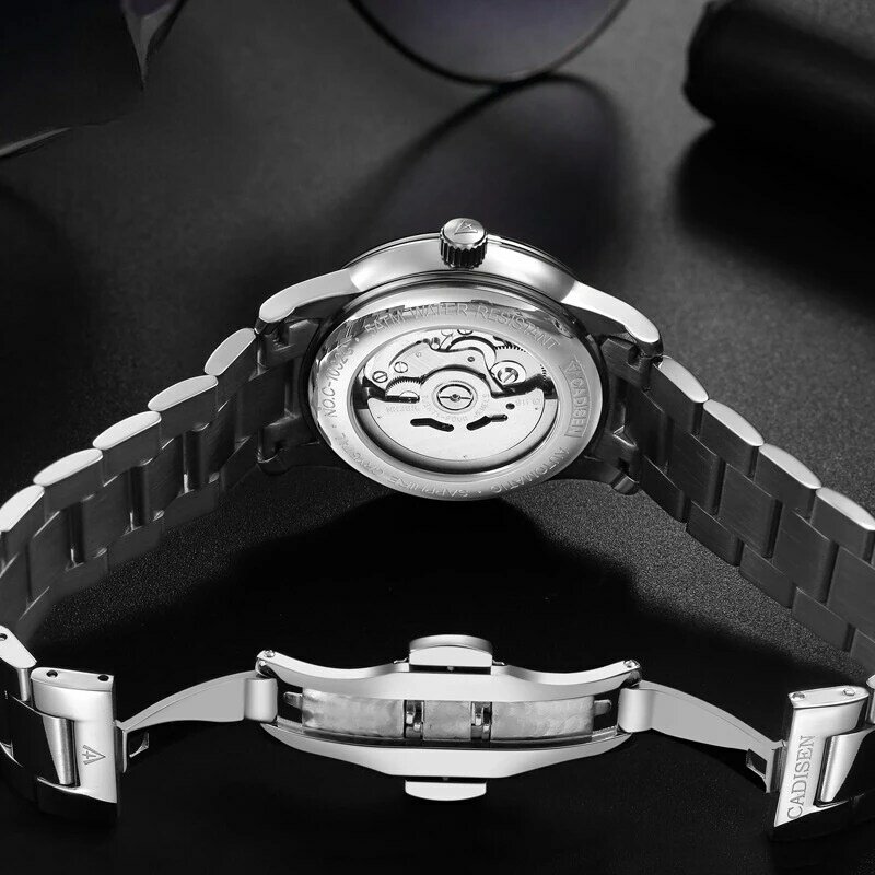 Reloj de pulsera mecánico automático para hombre, cronógrafo de cristal de zafiro curvo de lujo, movimiento NH36, de negocios