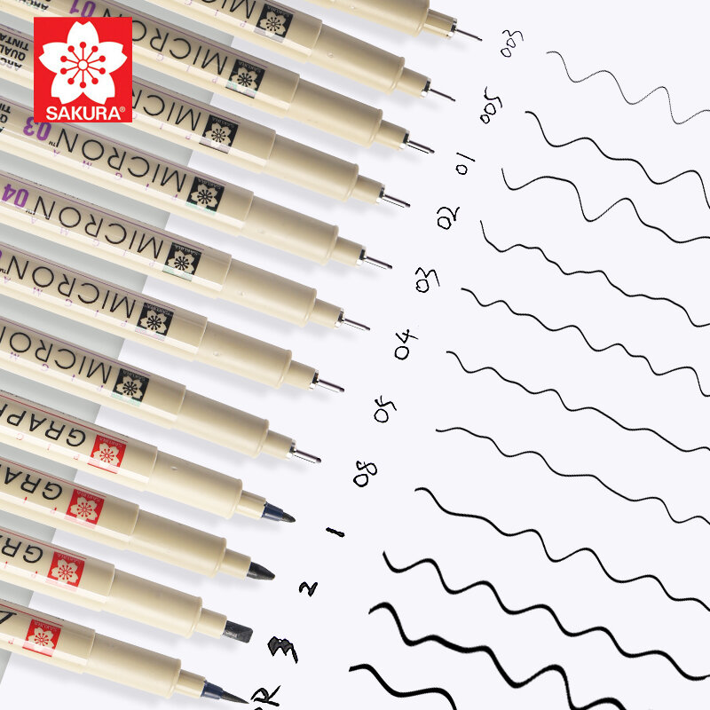 Sakura 15Pcs Different Size Pigma Micron Needle Pen Set Waterproof Fine Liner Marker Brush Pen Sketch Drawing Design Manga Comic