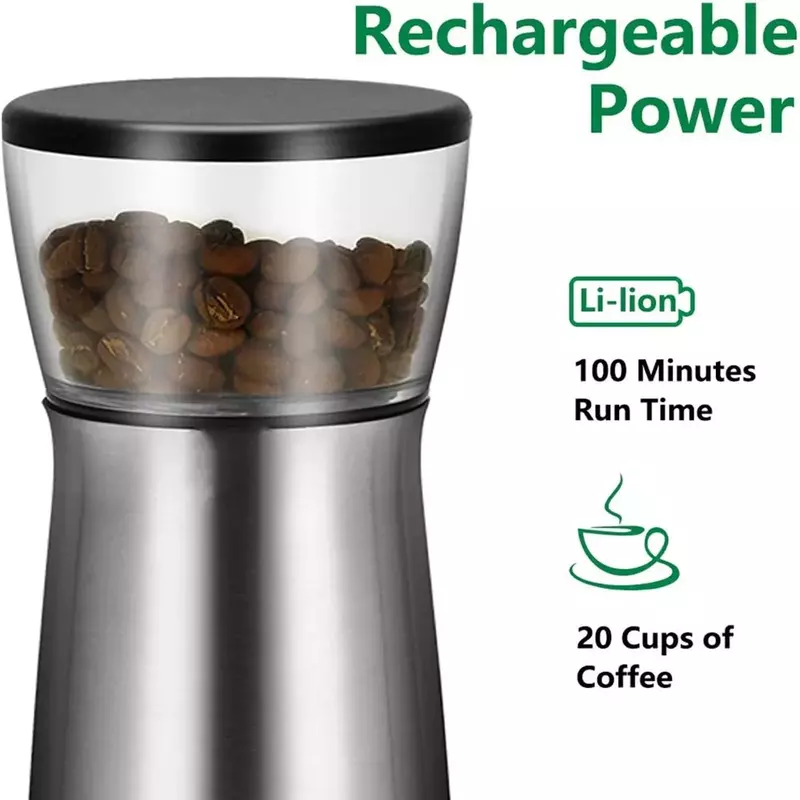 USB Rechargeable Coffee Grinder Stainless Steel Professional Coffee Bean Mill Machine for Nuts Beans Spices Grains Pepper
