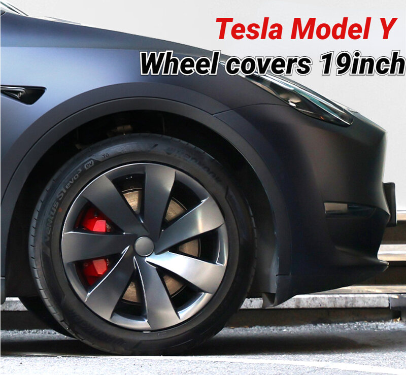 4PS Mẫu Tesla Model Y Vỏ Bánh Xe Trang Trí 19 Inch Vành Bánh Xe Chống Sửa Đổi Phụ Kiện Ya Đen