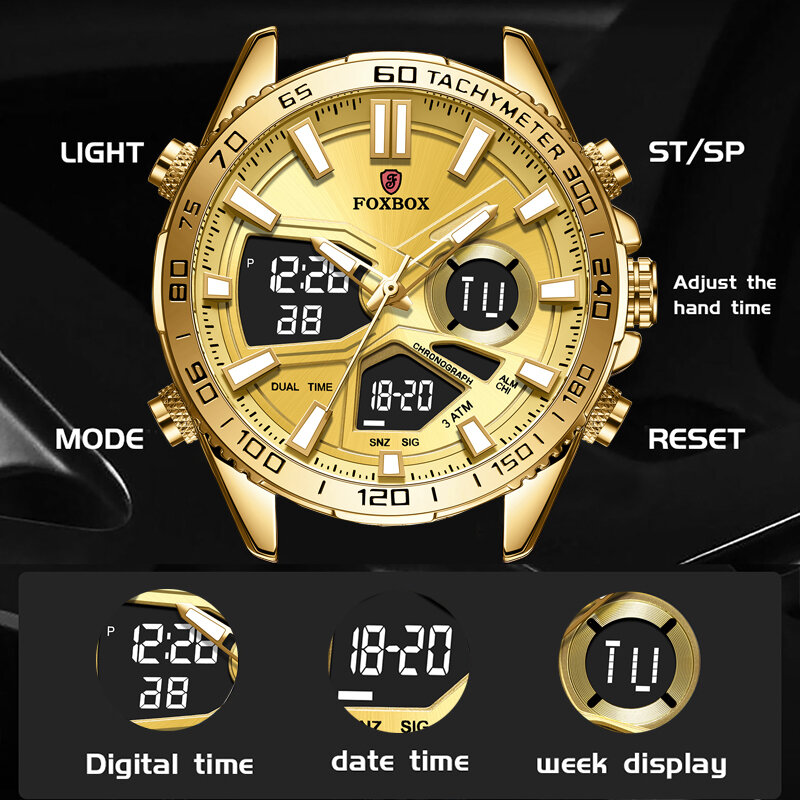 LIGE 패션 남성용 시계 FOXBOX 탑 브랜드 스테인레스 스틸 쿼츠 시계, 방수 스포츠 크로노그래프 시계, Relogio Masculino