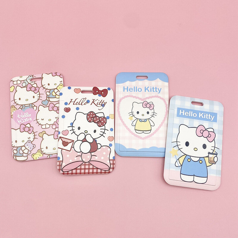 Anime Hello Kitty Sanrio Pvc Card Holder Cartoon Hanging Neck Bag Anti-lost Lanyard ID Card Student Campus Card Protective Case