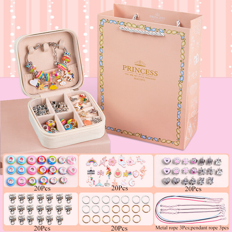 Ensemble de bracelets de perles avec boîte de rangement, cadeau pour filles, acrylique, européen, grand trou, Kit de fabrication de bijoux faits à la main