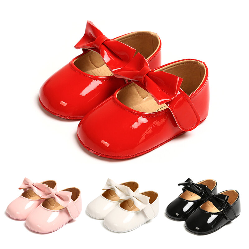 Chaussures de marche en cuir verni pour bébés filles, semelle souple antidérapante, couleur unie, pour nouveau-nés et tout-petits