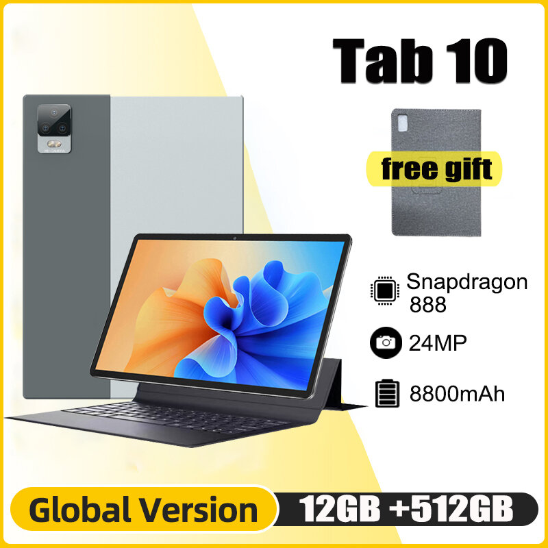 Tab 10 Tablet 12Gb 512Gb 10 Inch Android Tablette Snapdragon 888 Octa Core Android 11 Tabletten 5G netwerk Dual Sim Game Tablet Pc
