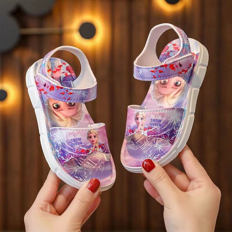Летние сандалии для маленьких девочек с мультяшным изображением Анны, Эльзы, кролика, детские пляжные мягкие Нескользящие сандалии с вырезами из дышащего материала