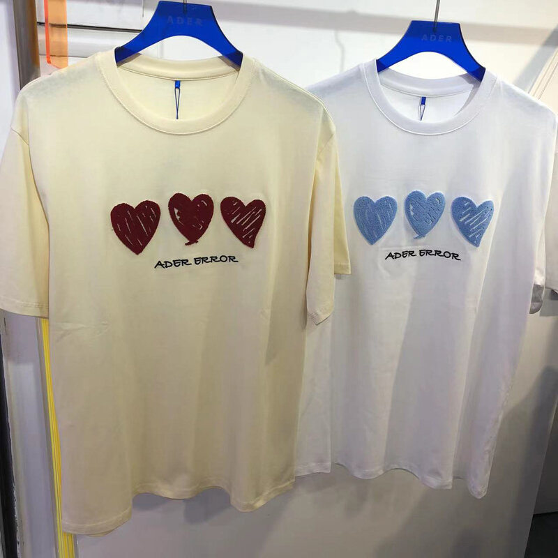 ADER błąd t-shirt miłość haftowana litera krótki rękaw lato luźna koszulka luźne topy z okrągłym dekoltem koszulki bawełniane dla mężczyzn i kobiet