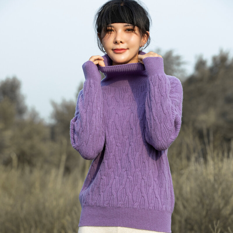 Novo Outono E Inverno Tartaruga Pescoço das Mulheres de Cor Sólida Torção Pullover Solto Coreano Malha Lã Bottoming Camisa