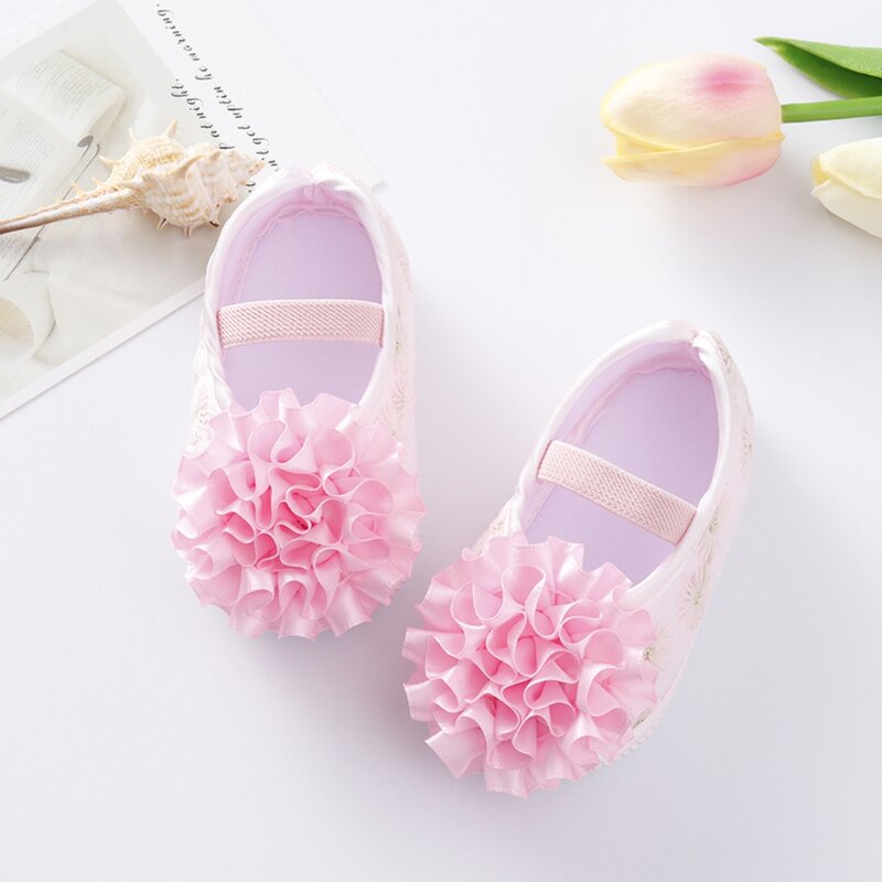Weixinbuy Baby Girl Flower First Walker Newborn Baby Baptism Shoes Cute Toddler Soft Sole Prewalker for 0-12 Months