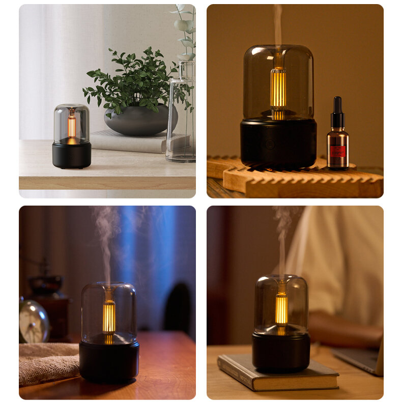Simulazione creativa Aroma a lume di candela diffusore USB elettrico portatile umidificatore d'aria Mist Maker con luce notturna a LED Home Office