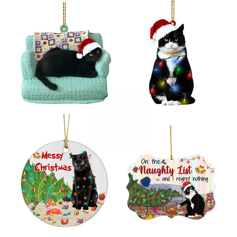 Colgante de gato negro para decoración de fiesta de Navidad, adorno colgante para árbol de Navidad, O6A7, 2023