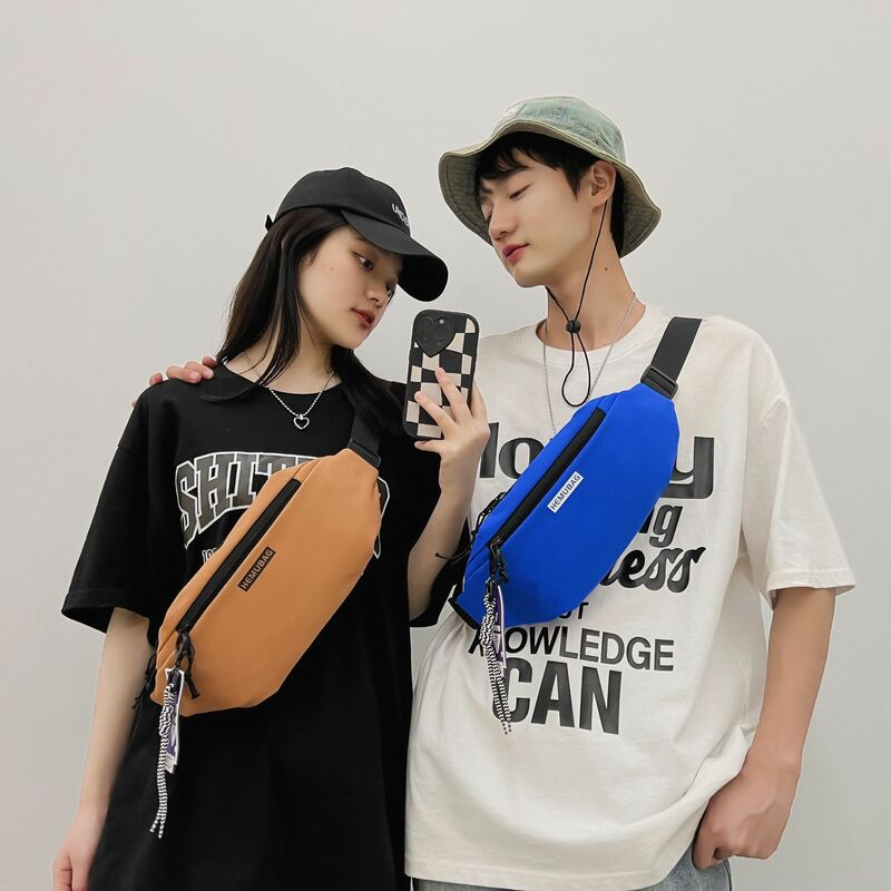 Saco de peito japonês moda feminina simples casal bolsa de lona ocasional saco do mensageiro esportes fitness cintura