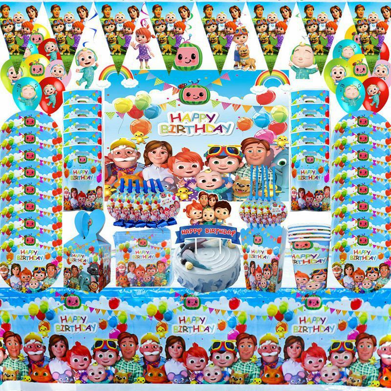 Set Peralatan Makan Sekali Pakai Anak-anak Dekorasi Pesta Ulang Tahun Tema Melon Kartun Populer Perlengkapan Dekorasi Pesta Anak Laki-laki Perempuan Baby Shower