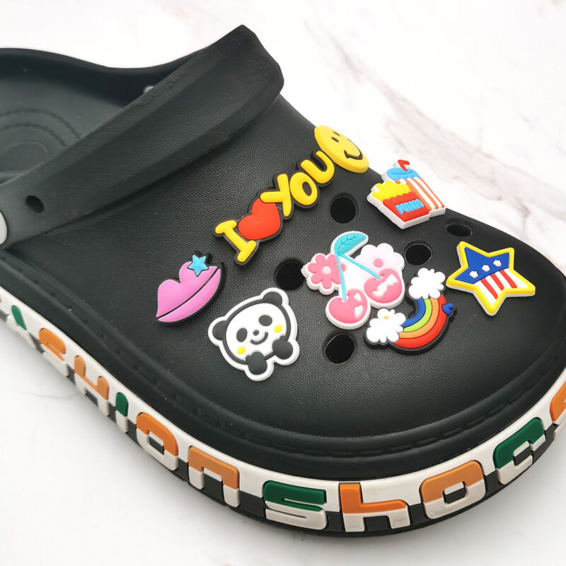 Novelty 1pcs Smiley Rainbow PVC Shoe Charms Sandal Accessories Garden Shoe Buckle Decoration For Kids Party X-mas Gift Croc Jibz