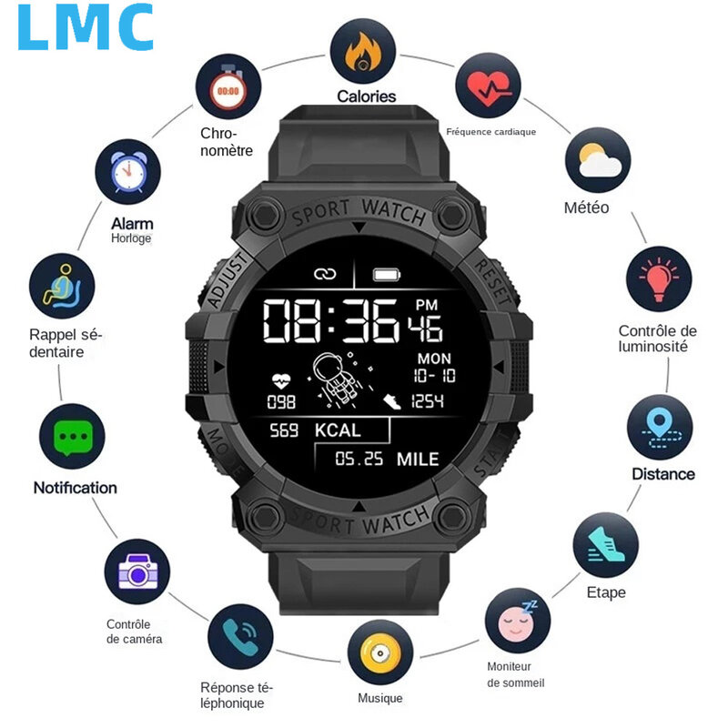 Montre connectée LMC B33, écran rond pour documents, fréquence cardiaque, connexion Bluetooth, podomètre, musique, météo, sports de plein air Livraison rapide