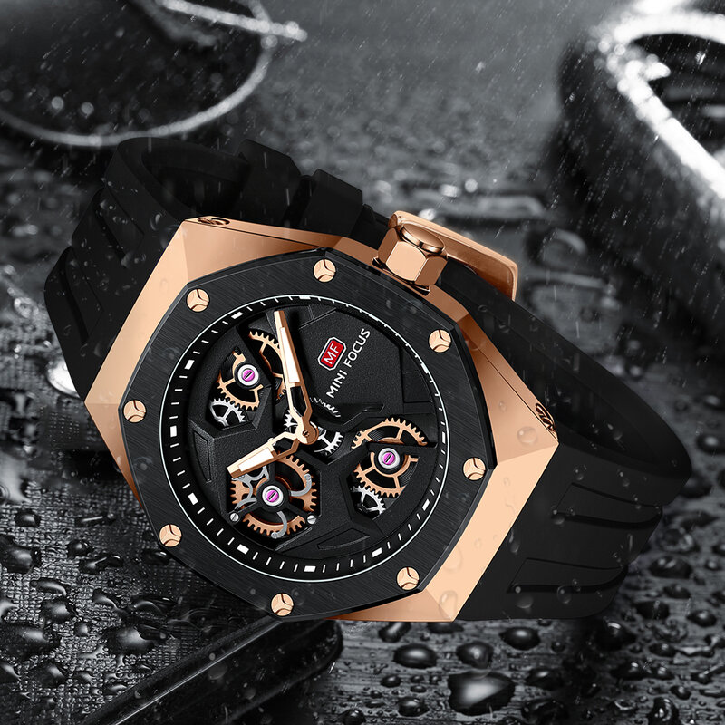 MINI ostrości sport mężczyzna zegarka mody wodoodporne zegarki kwarcowe świetliste dłonie Top marka luksusowy pasek silikonowy obrotowe koła