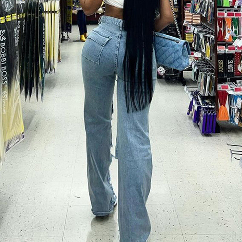 Denim Streetwear Sommerkleid ung für Frauen Outfit lässige Frauen Jeans zerrissen lange Bleistift hose y2k Hose