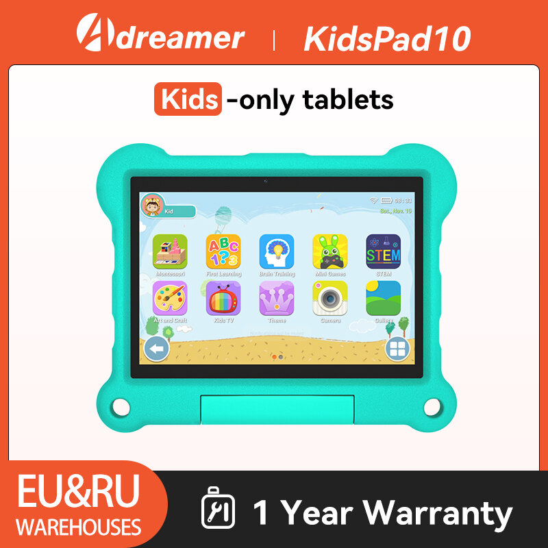 Adreator KidsPad10 أجهزة لوحية للأطفال 10.1 بوصة تعمل بنظام أندرويد 11 1280x800 عالية الدقة ثماني النواة وخاصية Wifi ونظام تحديد المواقع 2 جيجابايت و32 جيجابايت وذاكرة قراءة فقط 6000 مللي أمبير/ساعة جهاز لوحي لدراسة الأطفال