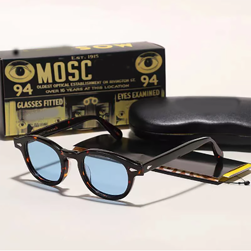 Männer Damen Johnny Depp Lemtosh Polarisierte Sonnenbrille Luxus Marke Vintage Acetat Rahmen Top Qualität Leder Fall