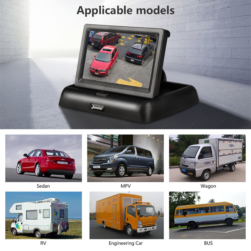Monitor para carro vtopek dobrável, sistema de estacionamento com tela lcd, exibição tft, visão reversa e sistema de estacionamento sem fio