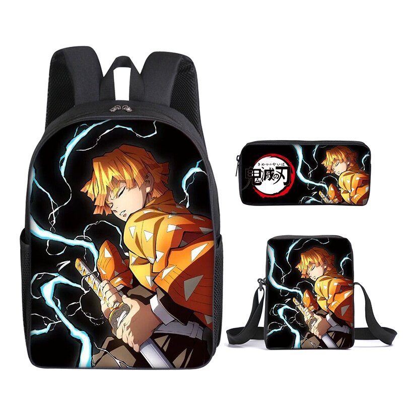 Dämon Slayer 3 Stück Kinder Nezuko Tanjirou Anime Rucksäcke Studenten Mädchen Jungen Primäre, Sekundäre Schule Taschen mit Stift Tasche Neue